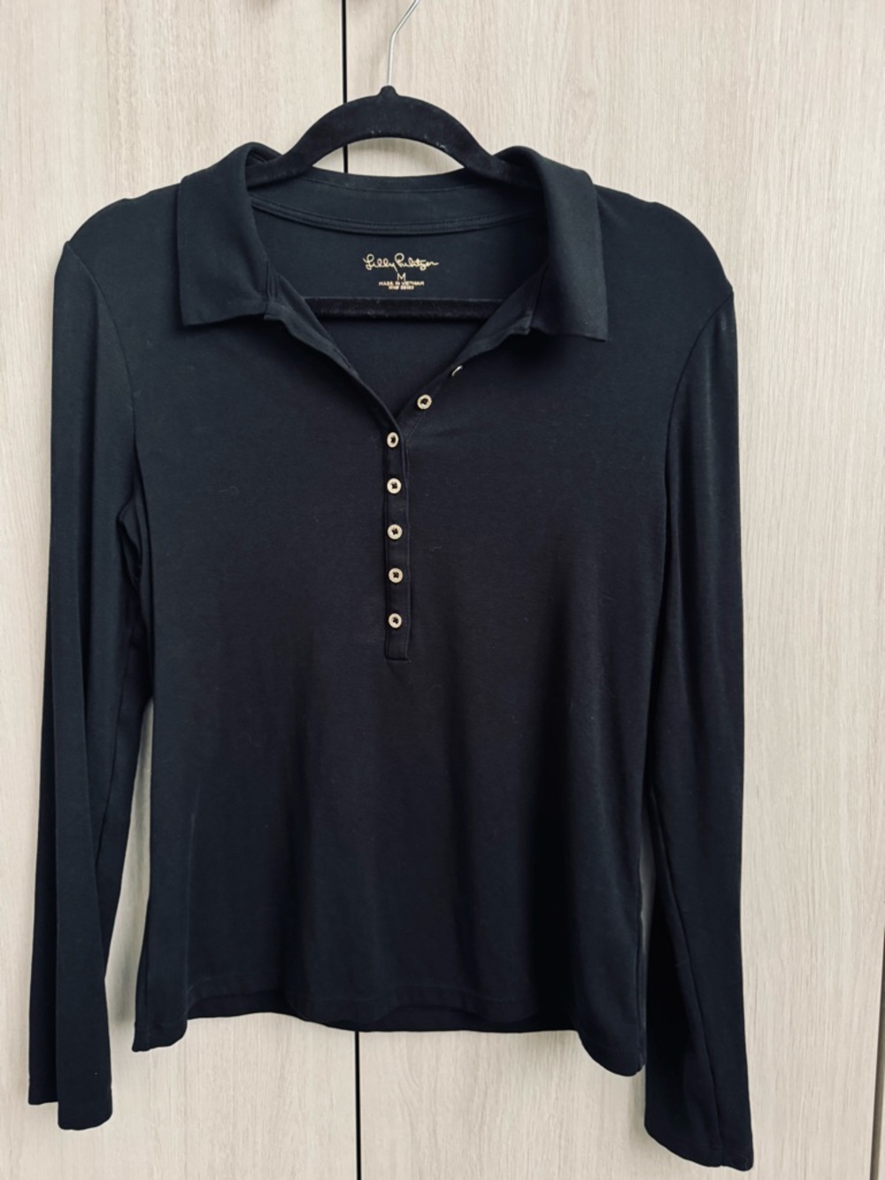 Lilly Pulitzer Black Long-Sleeve Polo Top Sz M